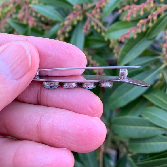 Vintage 1950s Zuni .925 Sterling & Turquoise Boomerang Pin/Brooch - Picture 6 of 6